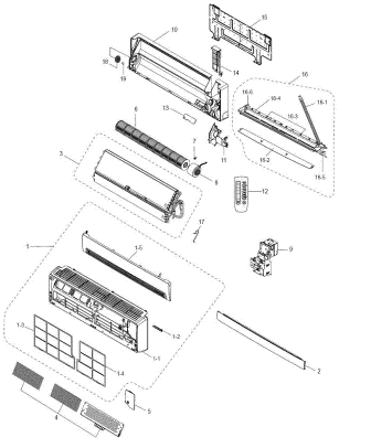 Schema și dispozitivul unității interioare a aparatului de aer condiționat: ventilator, rotor, demontare, placă