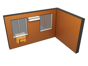 sistema split en una habitación con dos ventanas